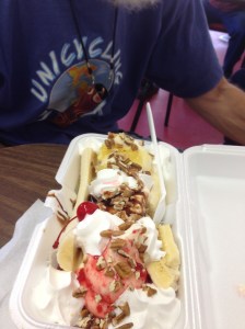 Replenishing the 1034 calories I burned on the ride in on fell swoop.